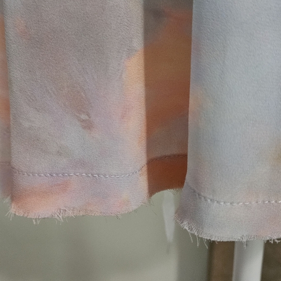 SKYLAR + MADISON Pastel Watercolor Chiffon One Shoulder Mini Dress. Blue/pink. M - Picture 5 of 14